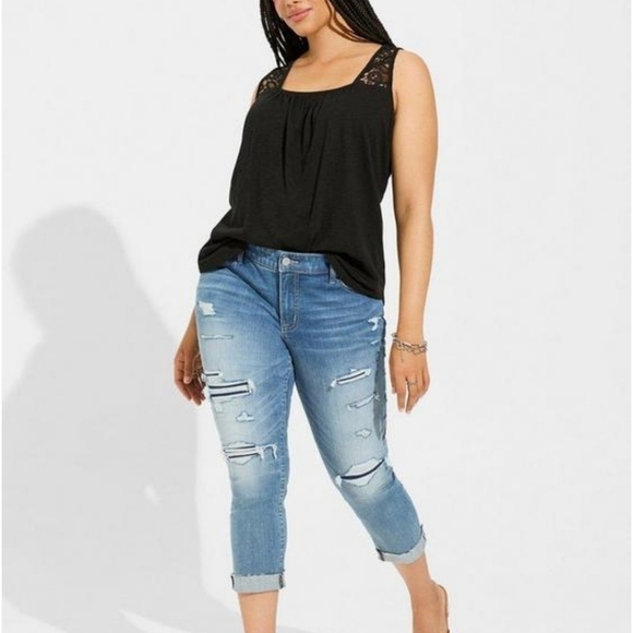 Torrid Knit Square Neck Lace Inset Tank Size 1X - Picture 2 of 7